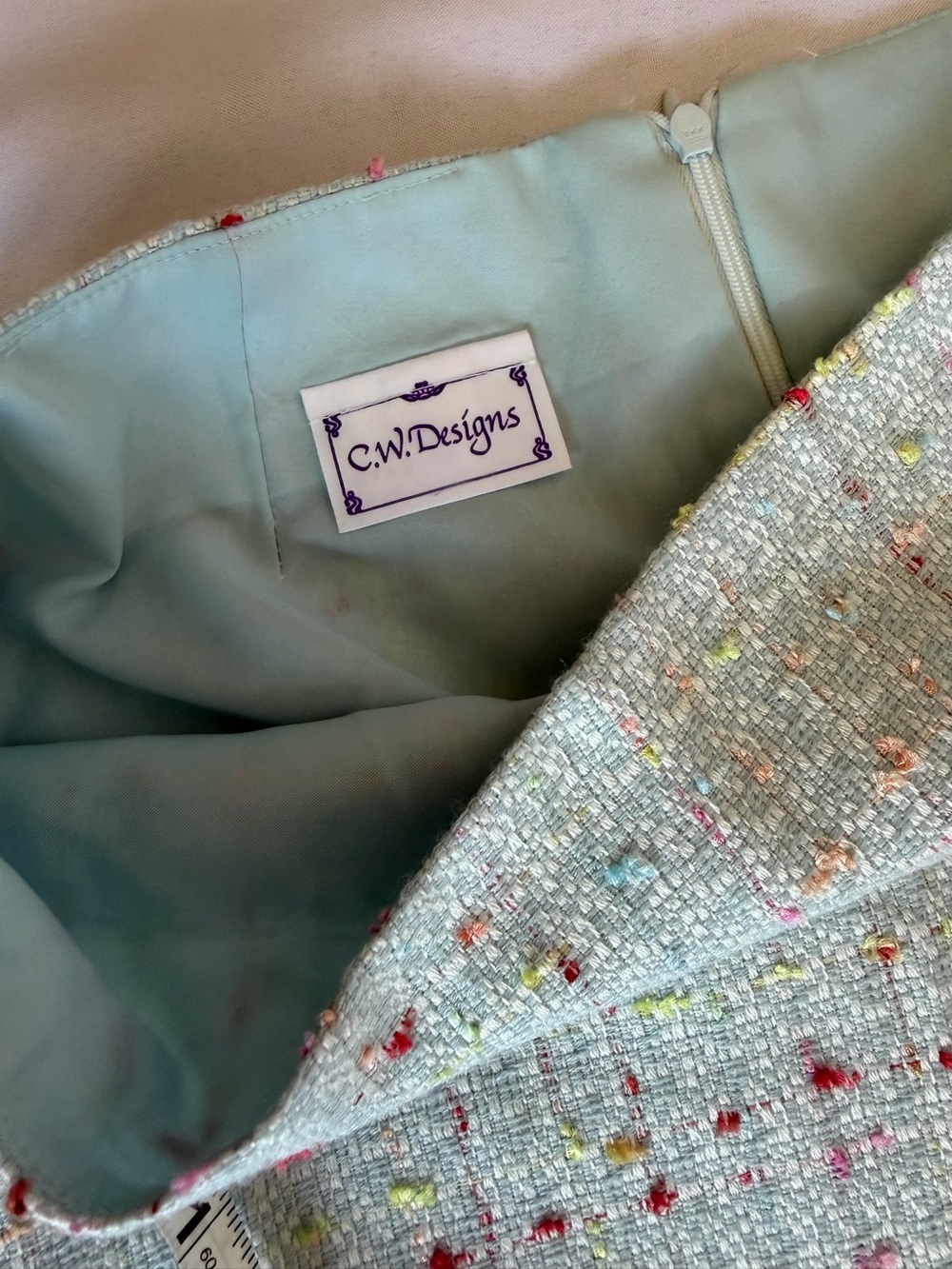 Light Blue Tweed Mini Skirt with Pink & Yellow Accents - Picture 5 of 5